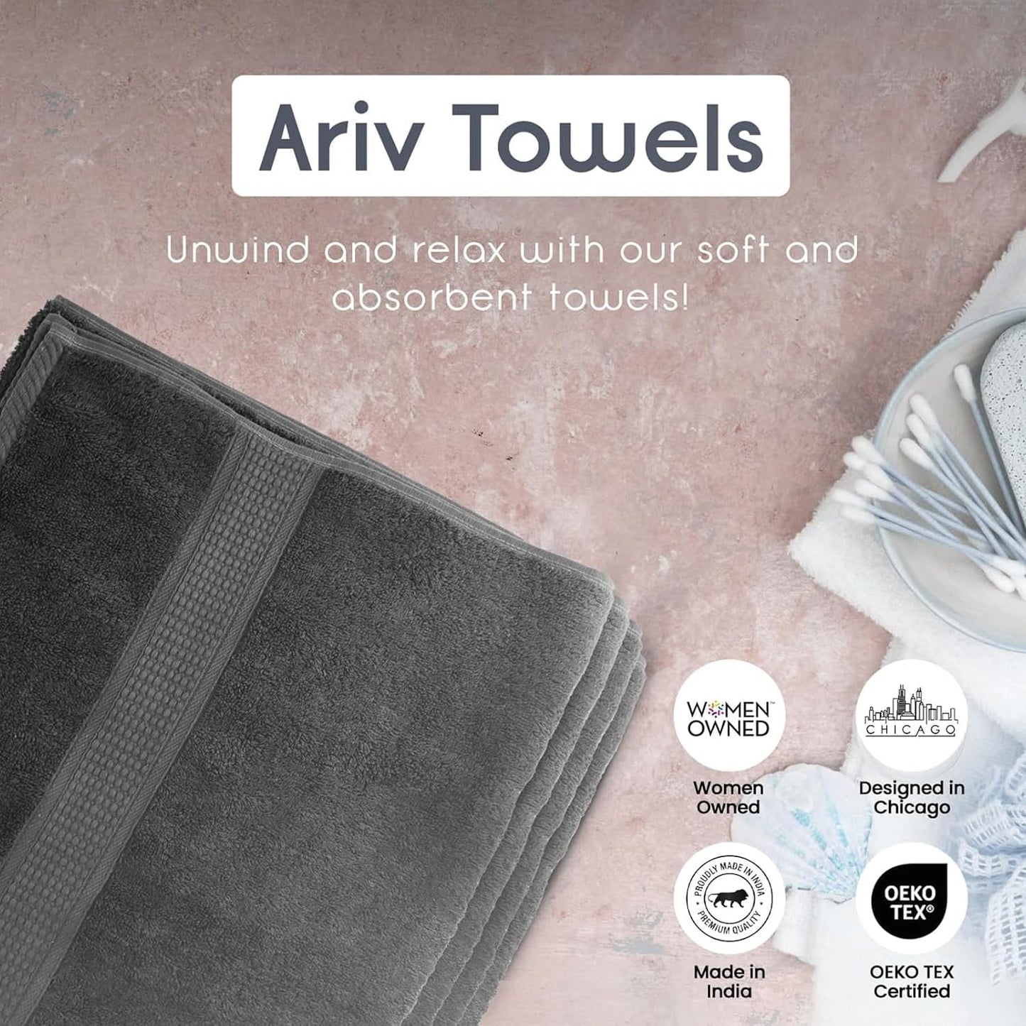 Bath Towel Set of 4-100% Cotton, 30 X 52 Inch Large Bath Towels, Soft & Highly Absorbent, Quick-Dry, Oeko-Tex Certified - Premium Towels for Bathroom, Gym, Pool, Spa - Grey