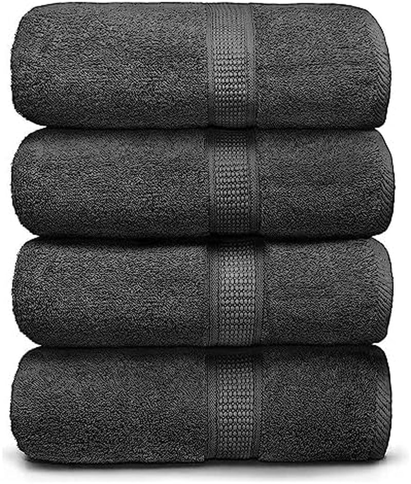 Bath Towel Set of 4-100% Cotton, 30 X 52 Inch Large Bath Towels, Soft & Highly Absorbent, Quick-Dry, Oeko-Tex Certified - Premium Towels for Bathroom, Gym, Pool, Spa - Grey